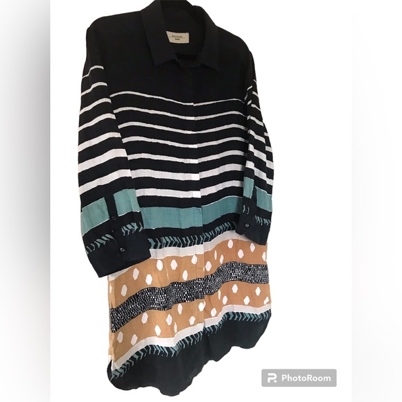 Multicolor And Multi Print Linen Collared Button Down Long Sleeve Shirt - Picture 7 of 9